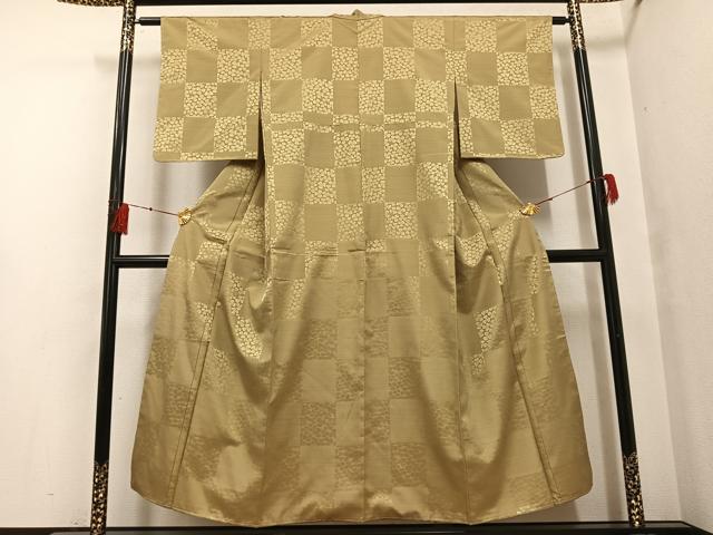 平和屋着物●お召 市松地紋 正絹 逸品 未使用 AABF8151ph