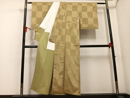 平和屋着物●お召 市松地紋 正絹 逸品 未使用 AABF8151ph