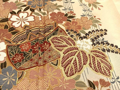 平和屋着物●豪華振袖 駒刺繍 草花文 暈し染め 金彩 正絹 逸品 AABF8153ph