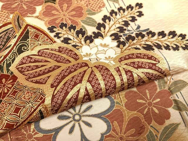平和屋着物●豪華振袖 駒刺繍 草花文 暈し染め 金彩 正絹 逸品 AABF8153ph