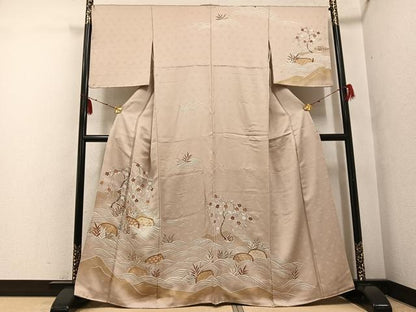 平和屋着物●訪問着 友禅 駒刺繍 梅笹籬文 金彩 正絹 逸品 AABF8154ph