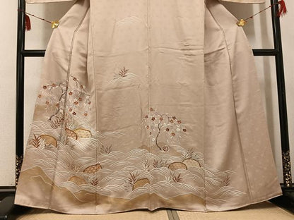 平和屋着物●訪問着 友禅 駒刺繍 梅笹籬文 金彩 正絹 逸品 AABF8154ph