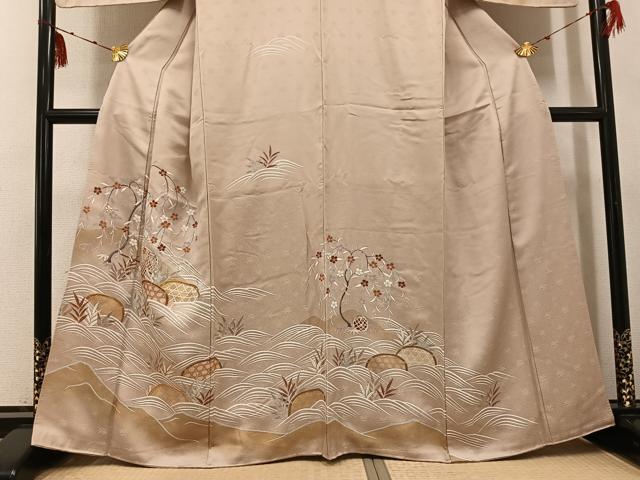 平和屋着物●訪問着 友禅 駒刺繍 梅笹籬文 金彩 正絹 逸品 AABF8154ph
