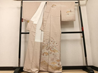 平和屋着物●訪問着 友禅 駒刺繍 梅笹籬文 金彩 正絹 逸品 AABF8154ph