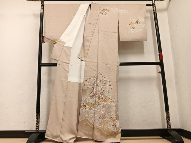 平和屋着物●訪問着 友禅 駒刺繍 梅笹籬文 金彩 正絹 逸品 AABF8154ph