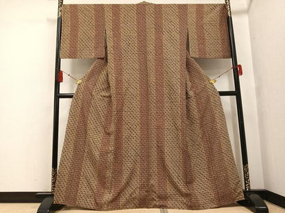 平和屋着物●上質な紬 絞り 間道 正絹 逸品 AABF8157ph