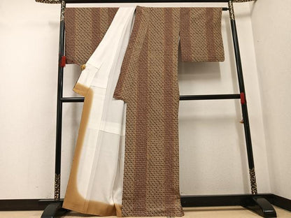 平和屋着物●上質な紬 絞り 間道 正絹 逸品 AABF8157ph