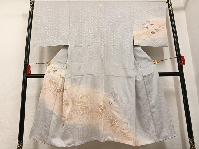 平和屋着物●男性 訪問着 刺繍 宝尽くし 暈し染め 金銀彩 正絹 逸品 AABF8158ph