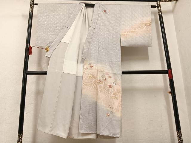 平和屋着物●男性 訪問着 刺繍 宝尽くし 暈し染め 金銀彩 正絹 逸品 AABF8158ph