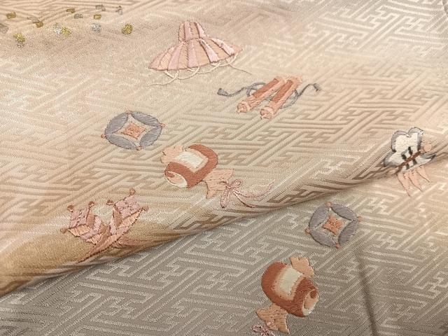 平和屋着物●男性 訪問着 刺繍 宝尽くし 暈し染め 金銀彩 正絹 逸品 AABF8158ph