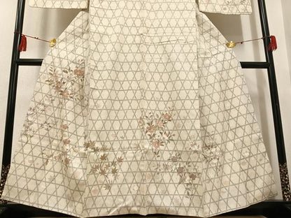 平和屋着物●本場結城紬 重要無形文化財 訪問着 手描き 100亀甲 枝花文 金彩 銀座おゝぎ屋扱い 正絹 逸品 AABF8159ph