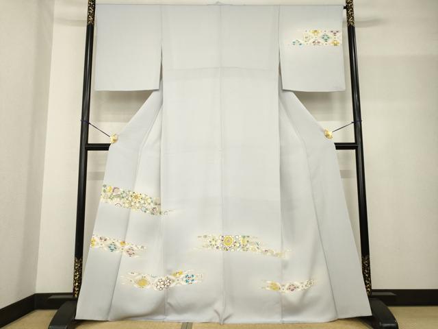 平和屋着物●訪問着　友禅　横段七宝花文　暈し染め　三越扱い　丹後ちりめん　反端付き　正絹　逸品　AABF8161ck