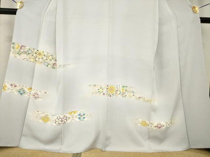 平和屋着物●訪問着　友禅　横段七宝花文　暈し染め　三越扱い　丹後ちりめん　反端付き　正絹　逸品　AABF8161ck