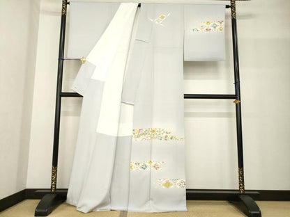 平和屋着物●訪問着　友禅　横段七宝花文　暈し染め　三越扱い　丹後ちりめん　反端付き　正絹　逸品　AABF8161ck