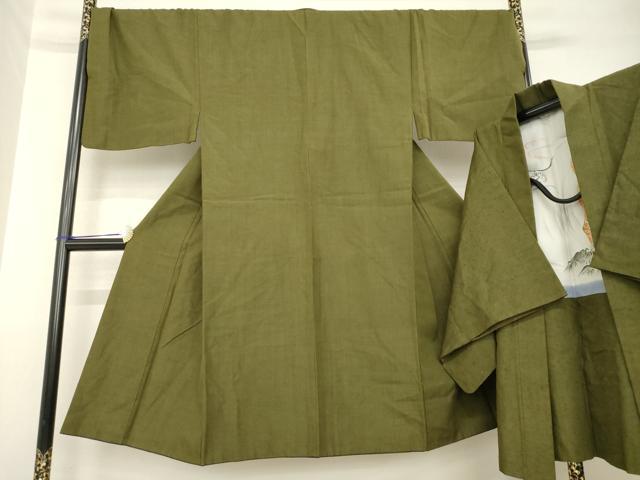 平和屋着物●男性 紬 アンサンブル 色無地 璃寛茶色 正絹 逸品 AABF8165ck