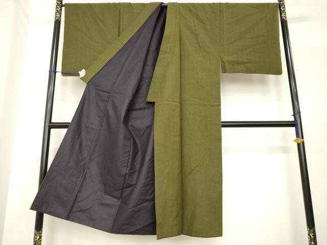 平和屋着物●男性 紬 アンサンブル 色無地 璃寛茶色 正絹 逸品 AABF8165ck