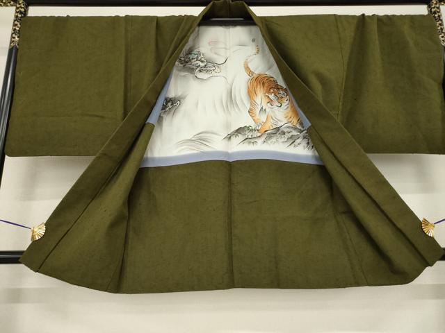 平和屋着物●男性 紬 アンサンブル 色無地 璃寛茶色 正絹 逸品 AABF8165ck