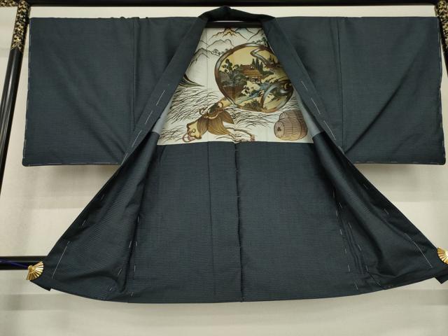 平和屋着物●男性 本場大島紬 アンサンブル 長襦袢(無双仕立て)セット 100亀甲 総詰め 正絹 逸品 AABF8168ck