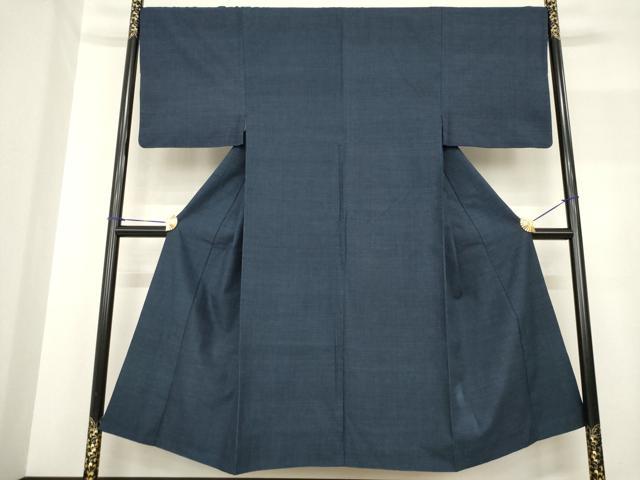 平和屋着物●男性　綿薩摩　東郷織物謹製　手織　160亀甲　實篤　永江明夫(正藍染)　160亀甲　綿　逸品　AABF8172ck