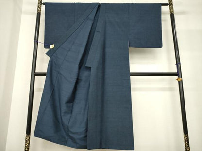 平和屋着物●男性　綿薩摩　東郷織物謹製　手織　160亀甲　實篤　永江明夫(正藍染)　160亀甲　綿　逸品　AABF8172ck