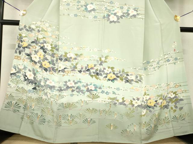 平和屋着物●訪問着 友禅 作家物 枝花文 正絹 逸品 AABF8173ck