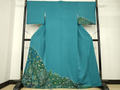 平和屋着物●前田仁仙　仁仙更紗　訪問着　刺繍　更紗花鳥文　正絹　逸品　AABF8175ck