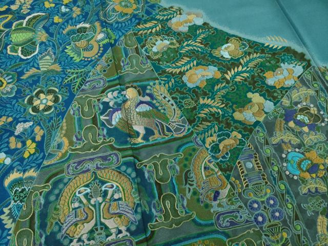 平和屋着物●前田仁仙　仁仙更紗　訪問着　刺繍　更紗花鳥文　正絹　逸品　AABF8175ck