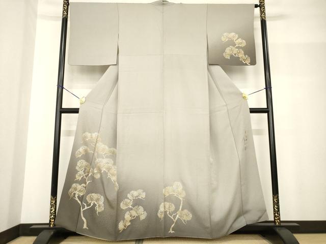 平和屋着物●金彩友禅 卓越技能者・名工・和田光正 訪問着 夢蒔絵 松 暈し染め 金彩 正絹 逸品 AABF8176ck