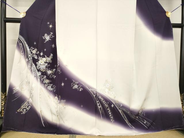 平和屋着物●訪問着 花唐草文 ラインストーン 暈し染め 金銀彩 正絹 逸品 未使用 AABF8177ck