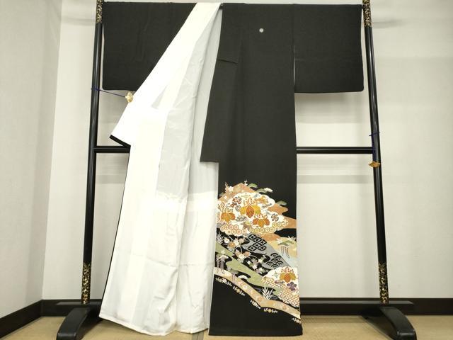 平和屋着物●創業460年・千總　黒留袖　駒刺繍　雲取り吉祥宝尽くし　桐　金彩　高島屋扱い　正絹　逸品　AABF8180ck