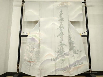 平和屋着物●創業460年・千總 訪問着 刺繍 渡り橋風景文 暈し染め 正絹 逸品 AABF8181ck