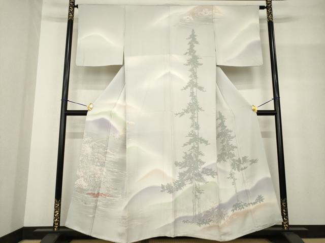 平和屋着物●創業460年・千總 訪問着 刺繍 渡り橋風景文 暈し染め 正絹 逸品 AABF8181ck