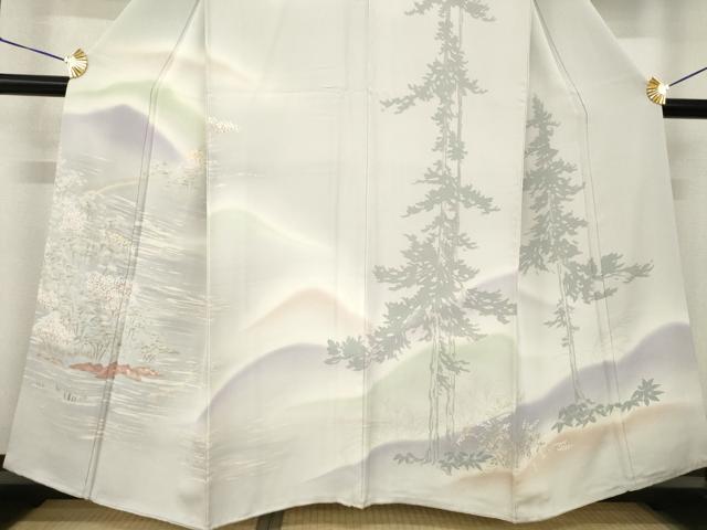 平和屋着物●創業460年・千總 訪問着 刺繍 渡り橋風景文 暈し染め 正絹 逸品 AABF8181ck