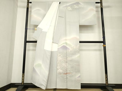 平和屋着物●創業460年・千總 訪問着 刺繍 渡り橋風景文 暈し染め 正絹 逸品 AABF8181ck