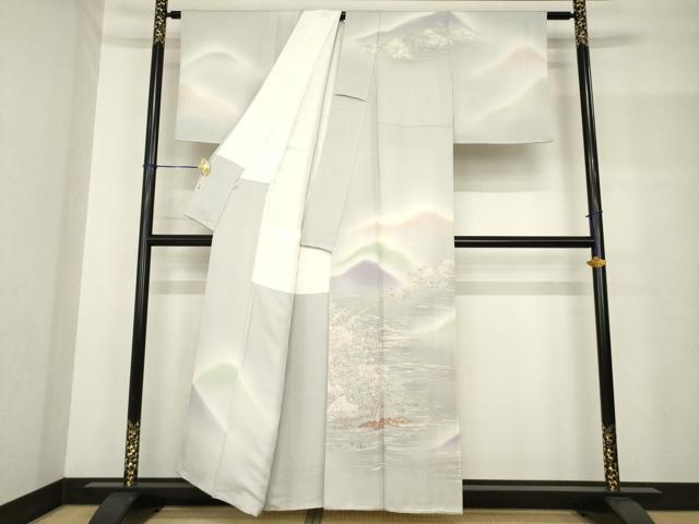 平和屋着物●創業460年・千總 訪問着 刺繍 渡り橋風景文 暈し染め 正絹 逸品 AABF8181ck