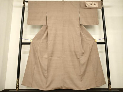 平和屋着物●結城紬　結城ちぢみ　今幡部　小倉太々　色無地　銀煤竹色　伊勢丹扱い　証紙付き　正絹　逸品　AABF8182ck