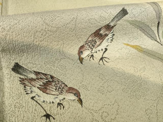 平和屋着物●訪問着　手描き　雀　笹竹文　暈し染め　正絹　逸品　AABF8185ck