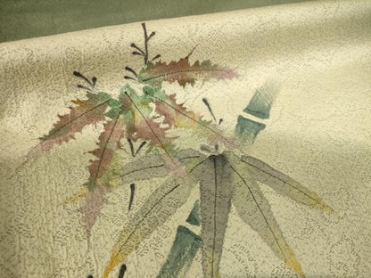 平和屋着物●訪問着　手描き　雀　笹竹文　暈し染め　正絹　逸品　AABF8185ck