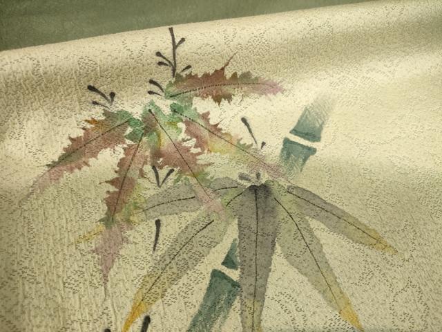 平和屋着物●訪問着　手描き　雀　笹竹文　暈し染め　正絹　逸品　AABF8185ck