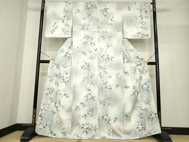 平和屋着物●上質な小紋　手描き　花蔦草文　暈し染め　正絹　逸品　未使用　AABF8187ck