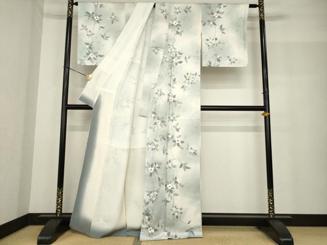 平和屋着物●上質な小紋　手描き　花蔦草文　暈し染め　正絹　逸品　未使用　AABF8187ck