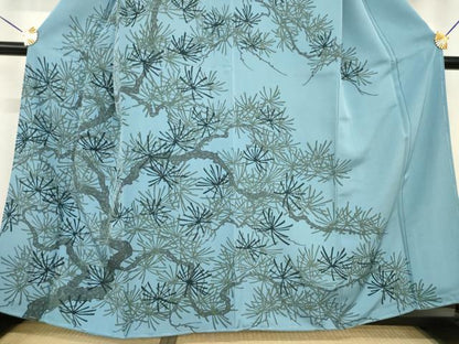 平和屋着物●訪問着　ろうけつ染　松　藍鼠色地　正絹　逸品　未使用　AABF8190ck