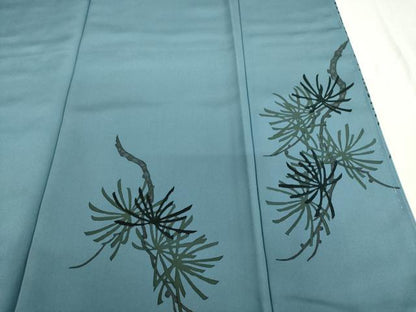 平和屋着物●訪問着　ろうけつ染　松　藍鼠色地　正絹　逸品　未使用　AABF8190ck