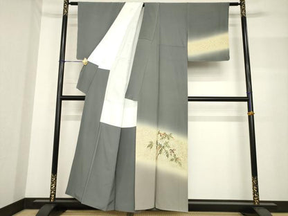 平和屋着物●蓑虫工芸作家　田尾笛秋　訪問着　南天にすずめ　暈し染め　正絹　逸品　AABF8191ck