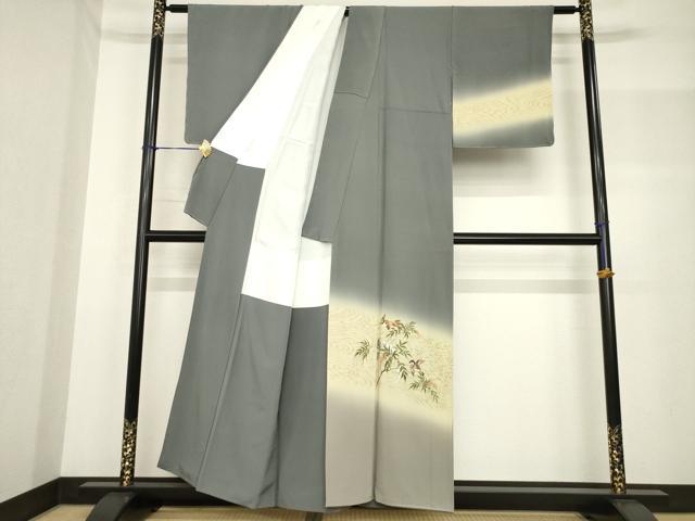 平和屋着物●蓑虫工芸作家　田尾笛秋　訪問着　南天にすずめ　暈し染め　正絹　逸品　AABF8191ck
