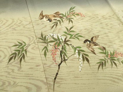 平和屋着物●蓑虫工芸作家　田尾笛秋　訪問着　南天にすずめ　暈し染め　正絹　逸品　AABF8191ck