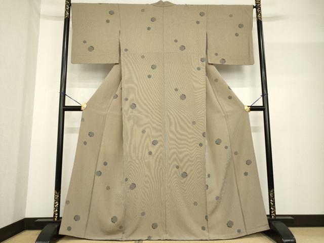 平和屋着物●上質な小紋　雪輪　万筋　黒橡色×薄香色　正絹　逸品　AABF8192ck