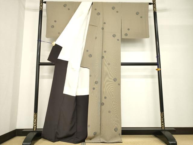 平和屋着物●上質な小紋　雪輪　万筋　黒橡色×薄香色　正絹　逸品　AABF8192ck