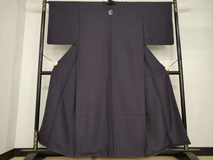 平和屋着物●色無地　黒紅色　洗える着物　AABF8194ck