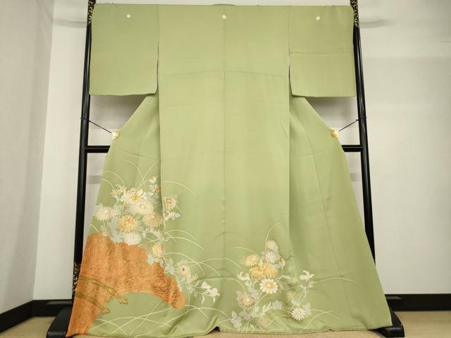 平和屋着物●創業460年・千總　色留袖　駒刺繍　柴垣に花　金彩　正絹　逸品　AABF8195ck